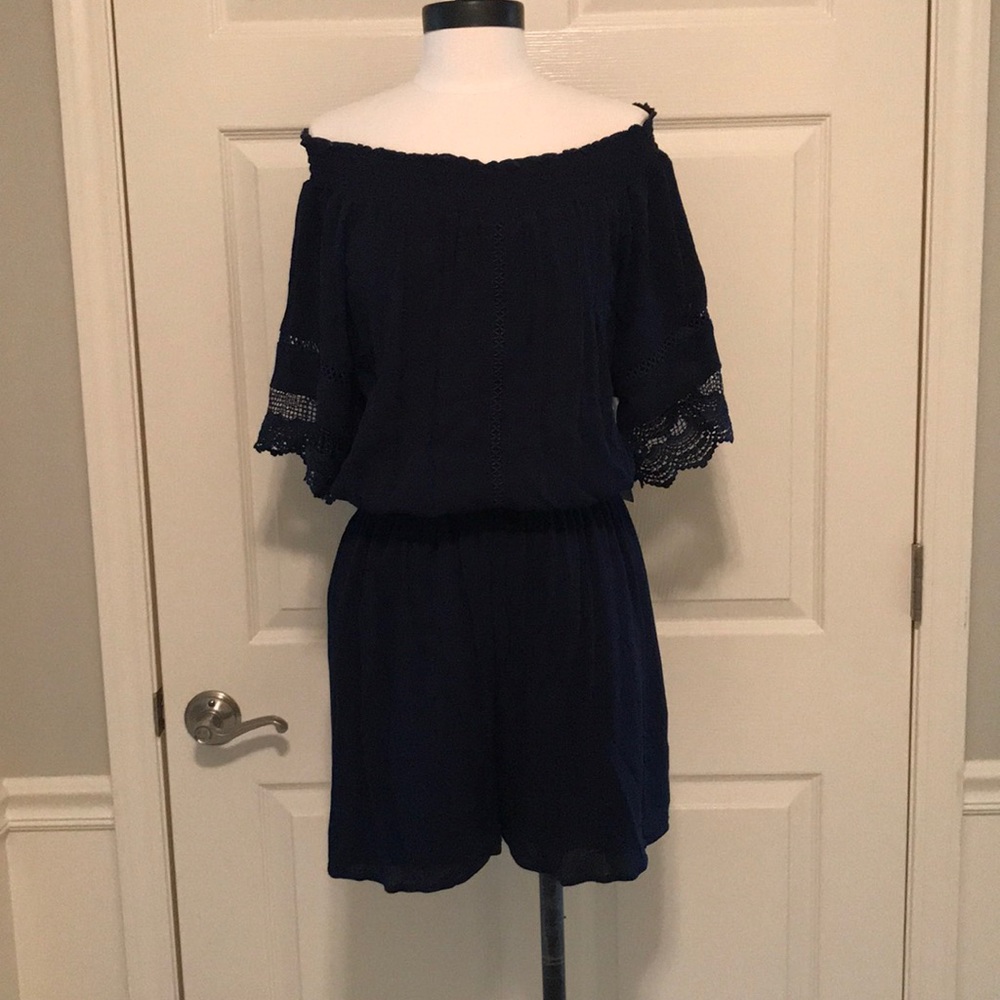 Navy Blue Crotchet Romper